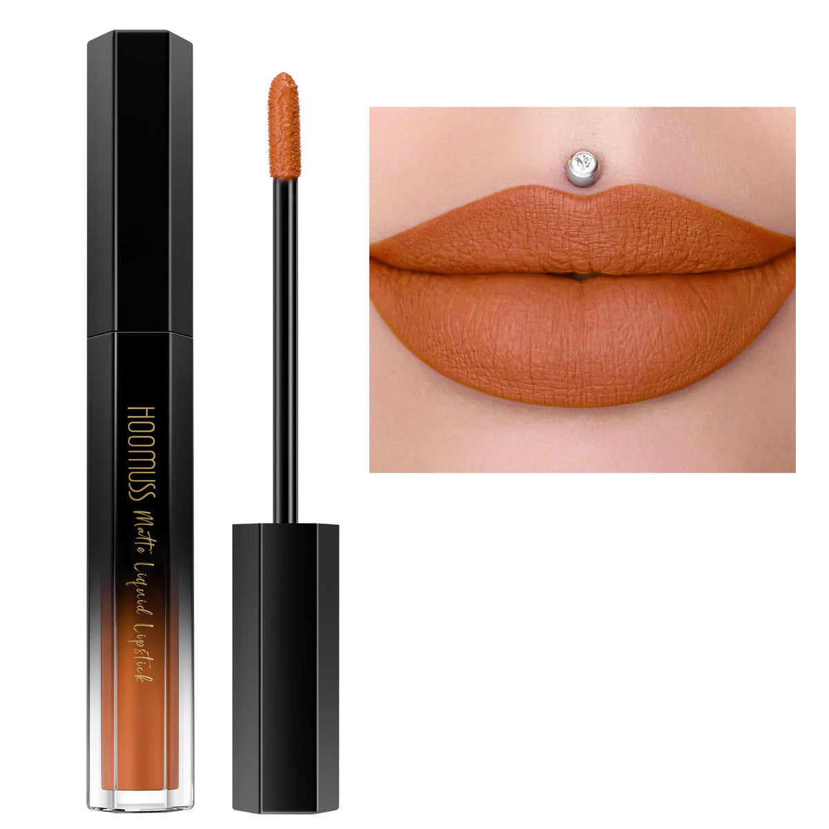 Hoomuss Long Lasting Brown Lipstick, Matte Liquid, Non-Transfer, M60 Caramel, Cruelty-Free