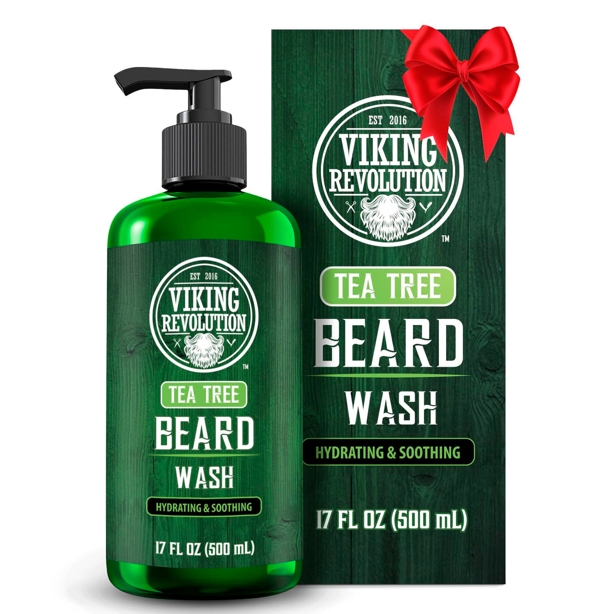 Viking Revolution Tea Tree Beard Wash - Argan Oil & Ginseng Root, 17Oz Beard Shampoo