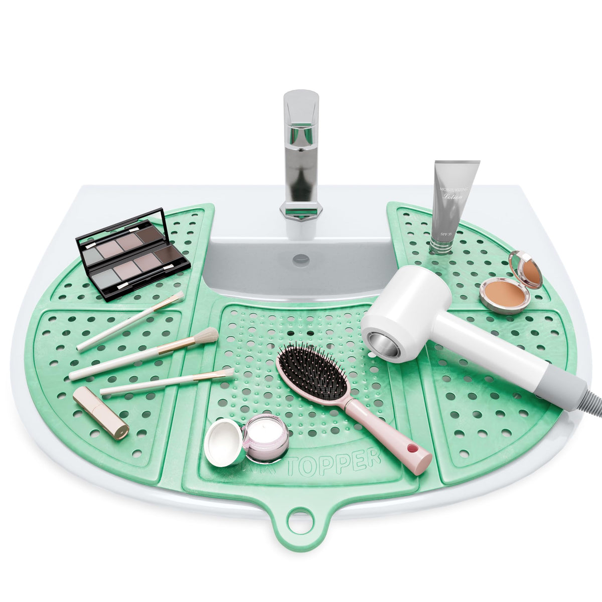 Sink Topper Foldable Sink Cover - Silicone Makeup Brush Cleaning Mat, Emerald Green