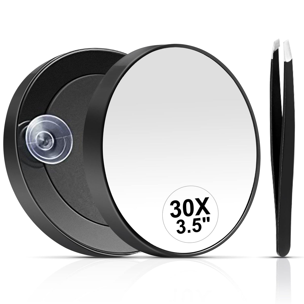 MIYADIVA 30X Magnifying Mirror with Suction Cup and Tweezers, Travel Compact 3.5&quot;