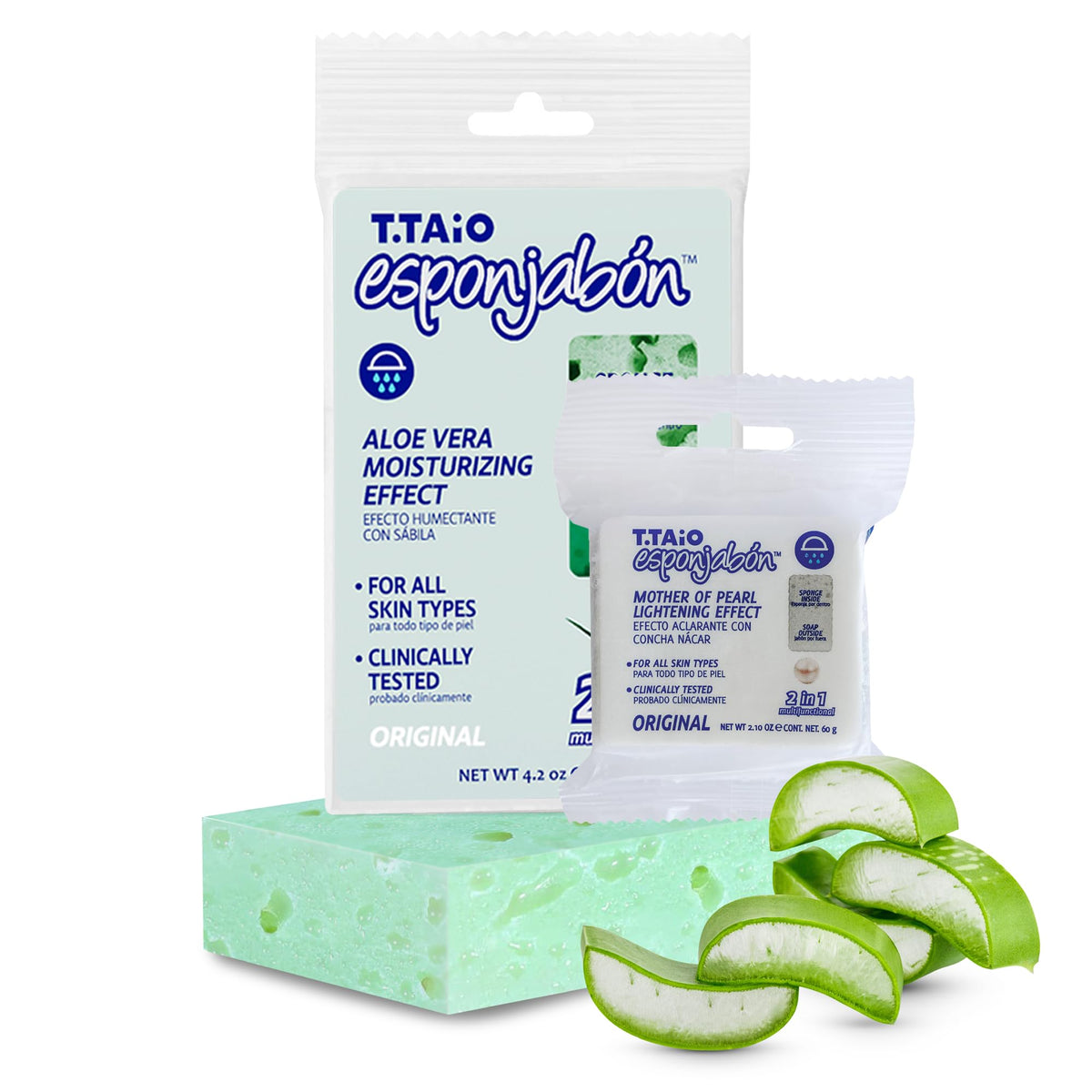 T.Taio Aloe Vera Soap Sponge - Gentle Shower Scrubber For Face & Foot - Fresh Scent, 1 Count