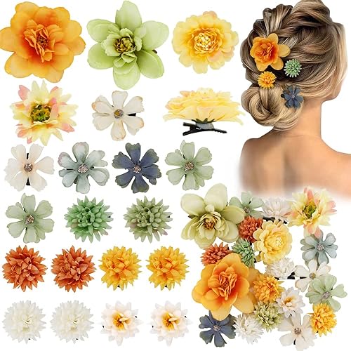 AHONEY 20 Count Tropical Flowers Hair Clips - Green Hawaiian Hair Accessories for Women Girls