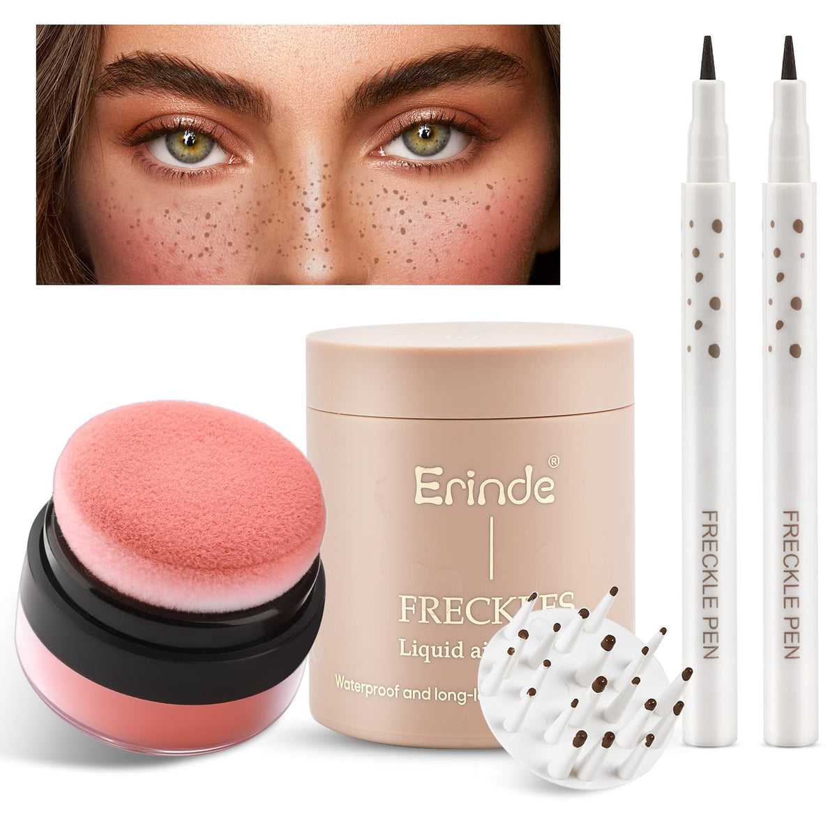 Erinde Freckle Blush Makeup Kit - Liquid Pen, Stamp & Powder, Long-Lasting Waterproof Sunkissed Look