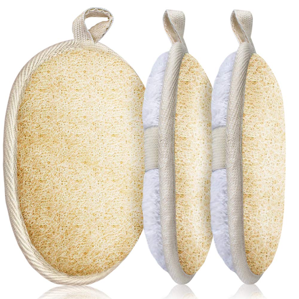 Sysmie 3-Pack Exfoliating Loofah Sponge Pads, 100% Natural Luffa For Bath & Shower