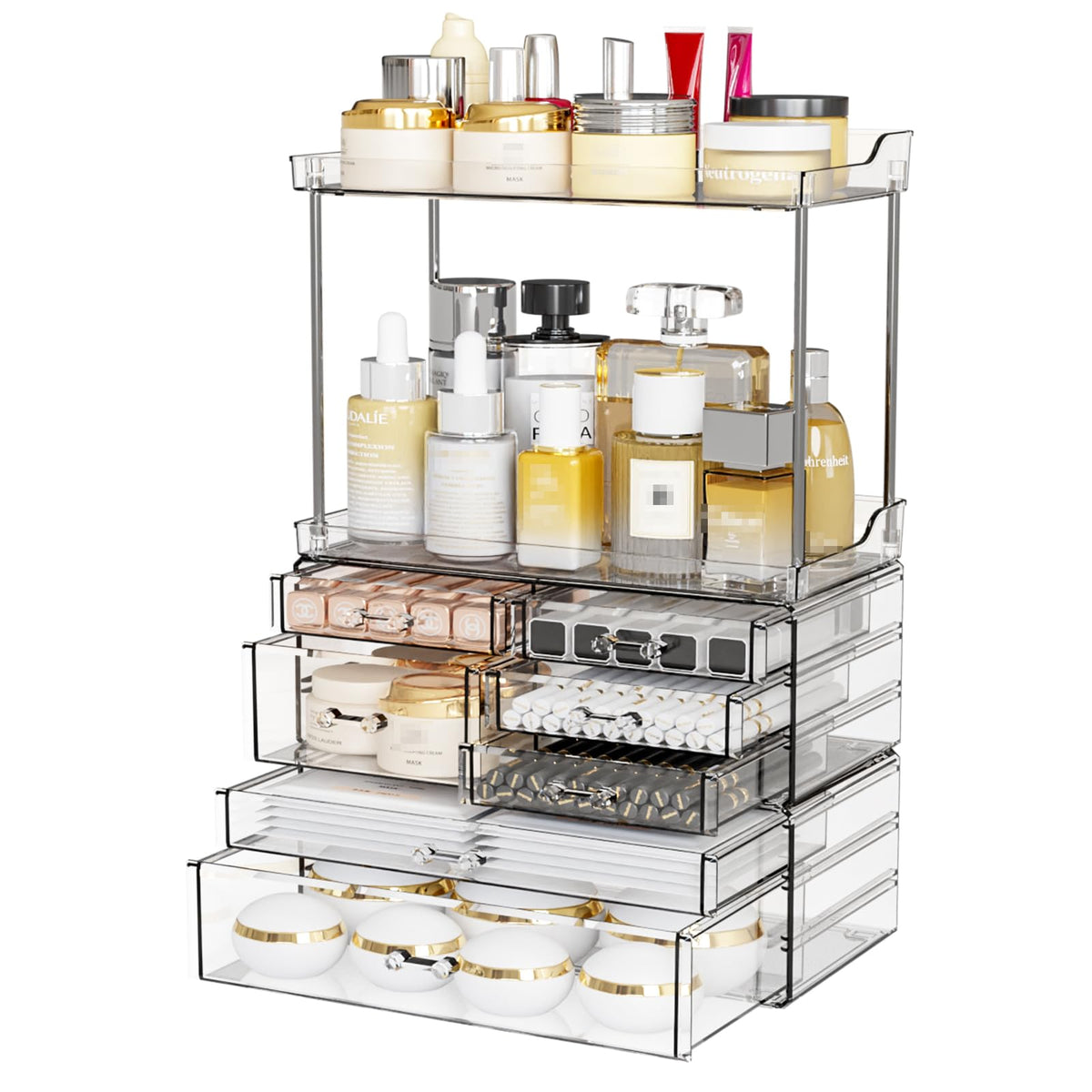 Yieach Clear Bathroom Counter Organizer With 7 Drawers - Stackable Makeup & Skin Care Storage