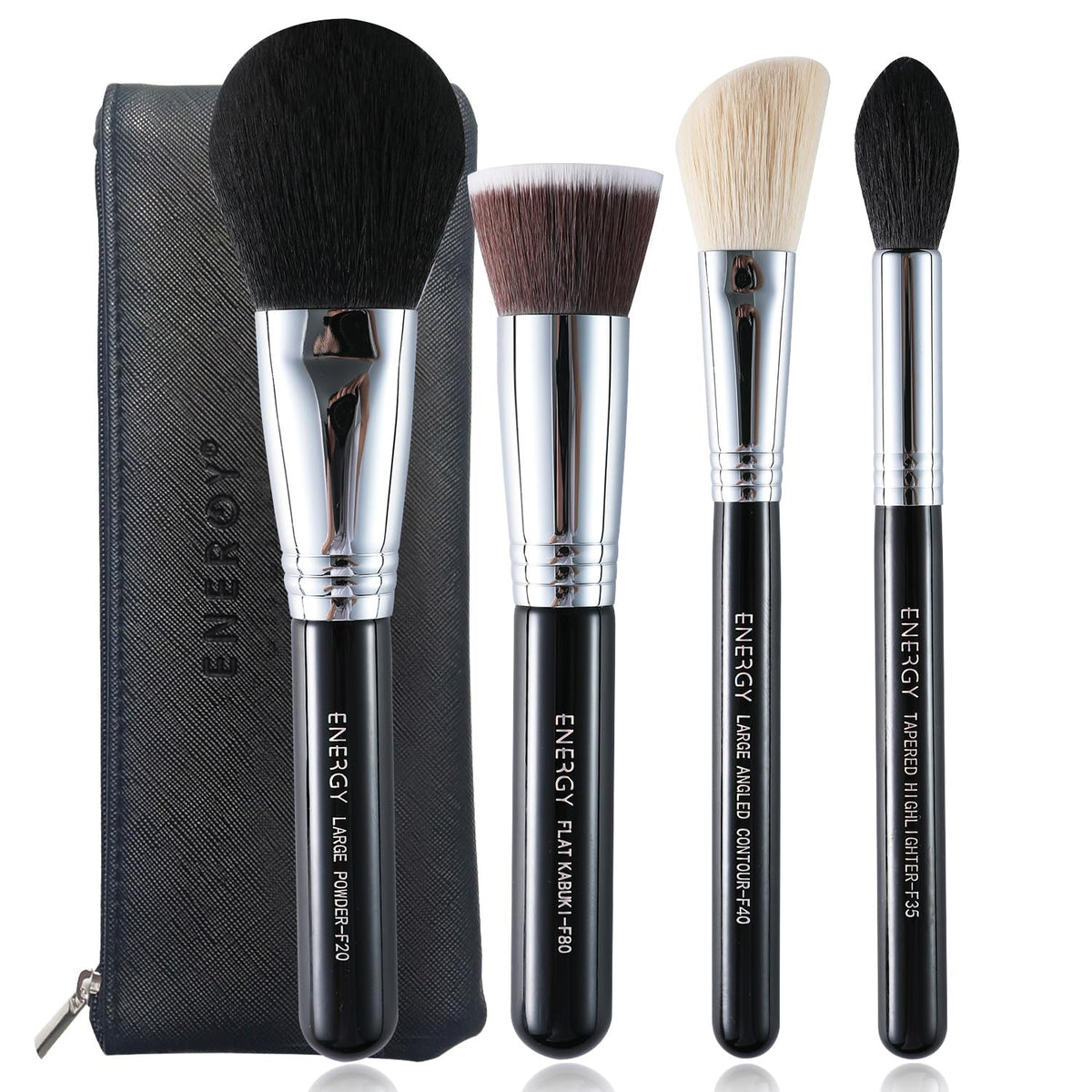 ENERGY 4PCS Makeup Brush Set - Premium Vegan Synthetic Brushes with Black PU Bag