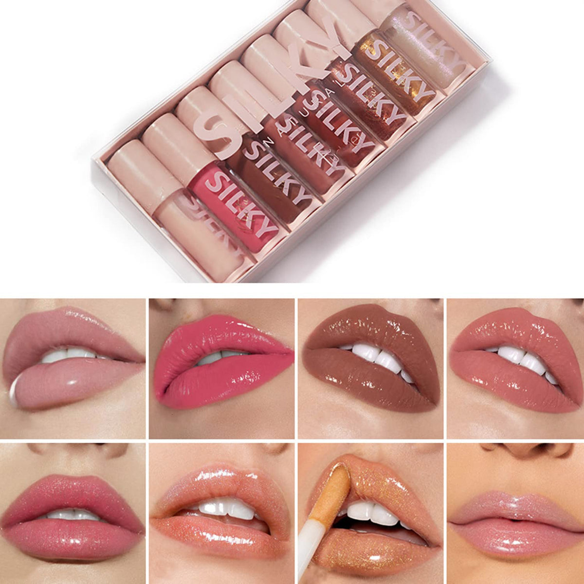 Maepeor Shimmer Glossy Lip Gloss Set 8Pcs - Non-Sticky, Moisturizing, Long-Lasting Shine