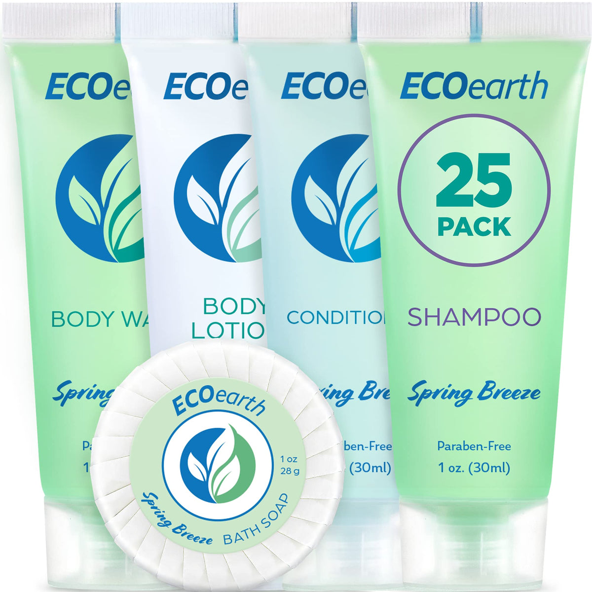 Ecoearth Hotel Toiletries Bundle - 125 Mini Amenities: Soap, Shampoo, Conditioner, Lotion, Wash