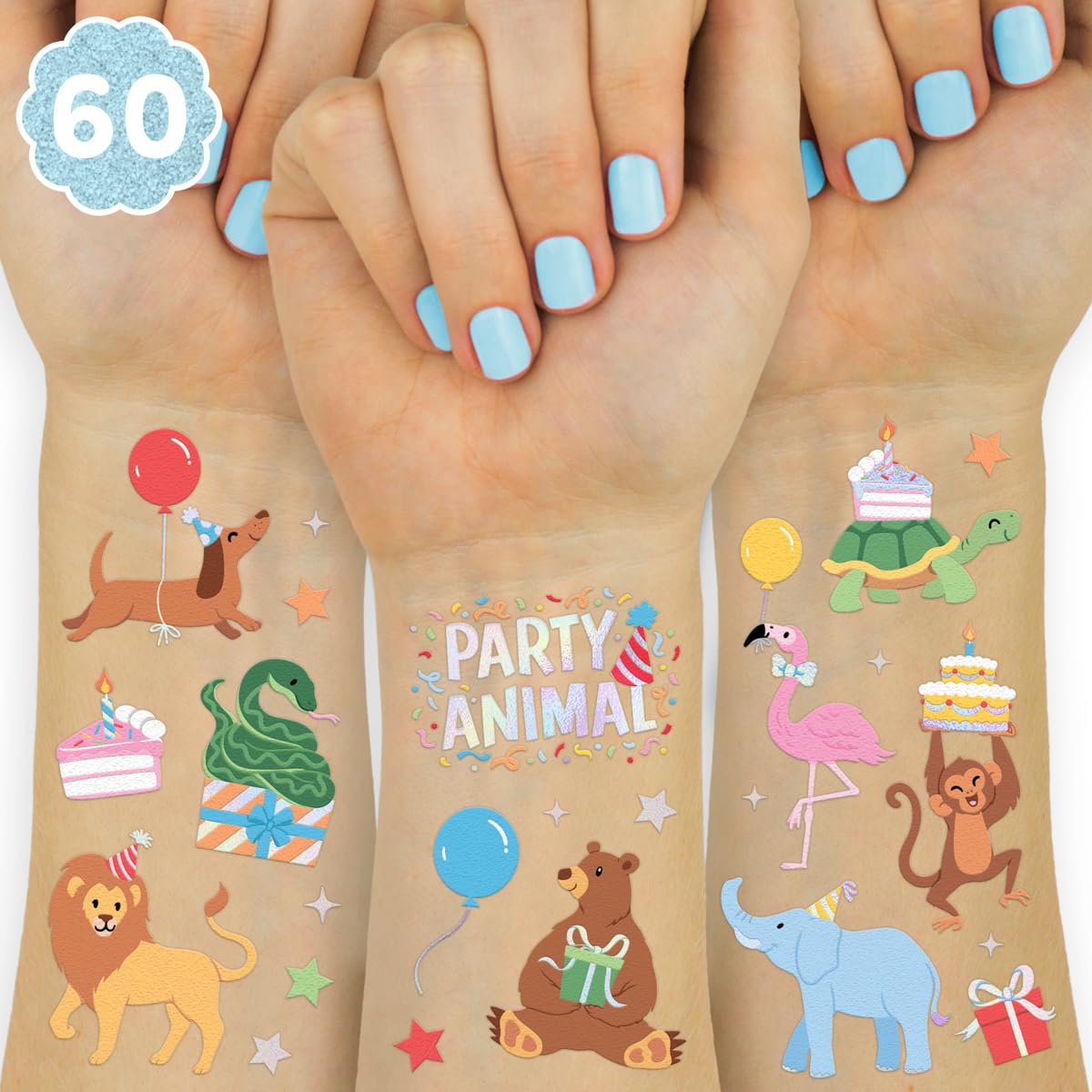 Xo, Fetti Party Animal Temporary Tattoos - 60 Foil Styles For Safari Birthday & Baby Showers