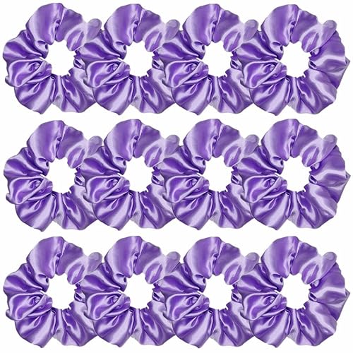 Sufermoe 12 Pcs Purple Satin Silk Hair Scrunchies - Soft Hair Ties & Accessories for Women