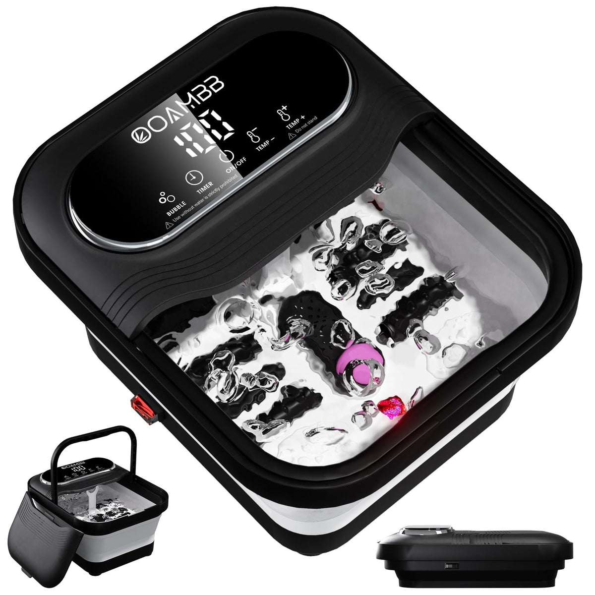 Ooambb Foot Spa With Heat & Bubbles, Xl Touch Screen, Massage Rollers - Black Pedicure Tub