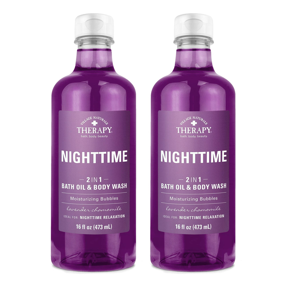 Village Naturals Therapy Nighttime Relief Foaming Bath Oil & Body Wash, 16 Oz, 2-Pack