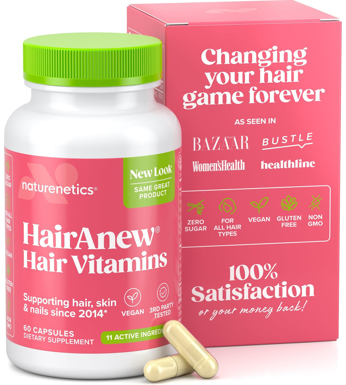 Naturenetics Hairanew Hair Growth Vitamins For Women & Men - Vegan, 60 Count, Faster Growth