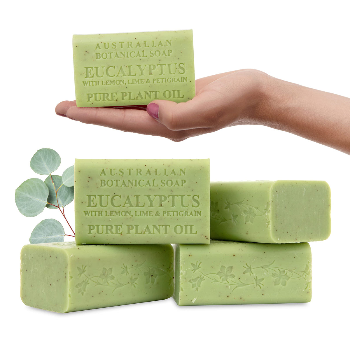 Australian Botanical Soap Eucalyptus Lemon Lime Petitgrain 6.6 Oz - 4 Count Plant Oil Soap