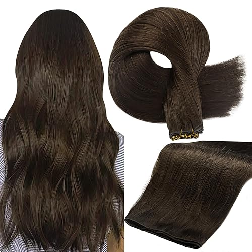 Full Shine 18&quot; Dark Brown Remy Human Hair Extensions - Hand Tied Weft for Fashion Women