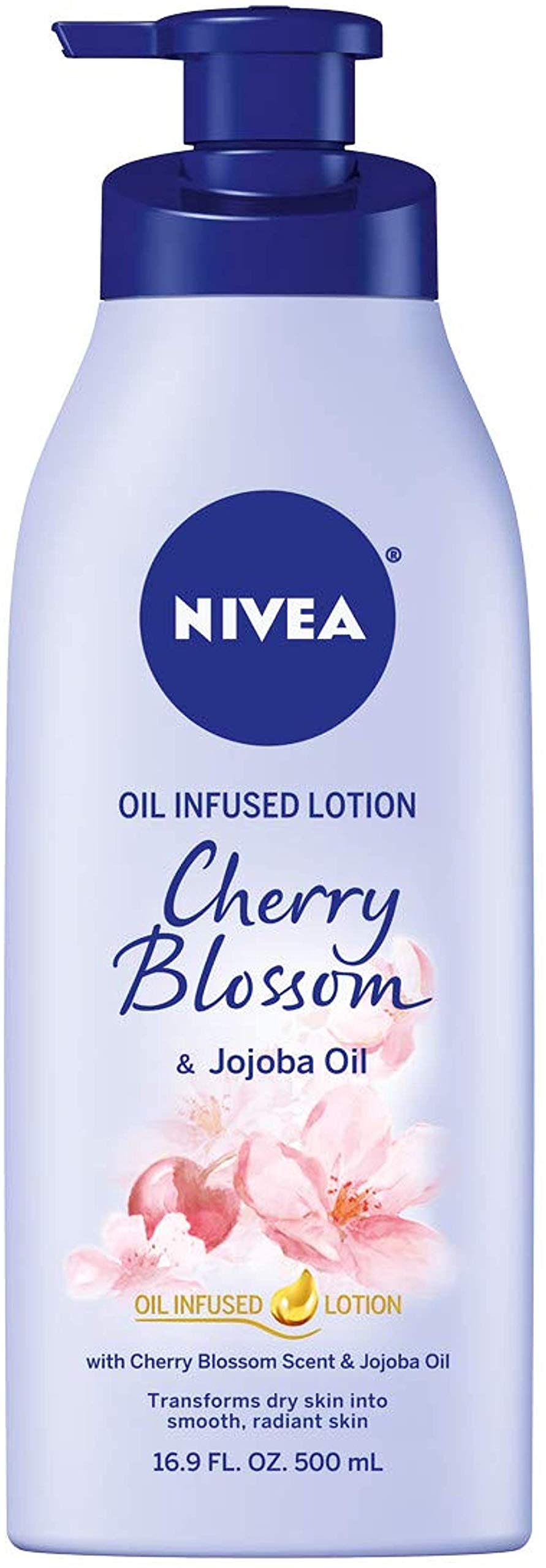 Nivea Cherry Blossom Oil Infused Body Lotion With Jojoba Oil, 16.9 Fl Oz Pump For Dry Skin