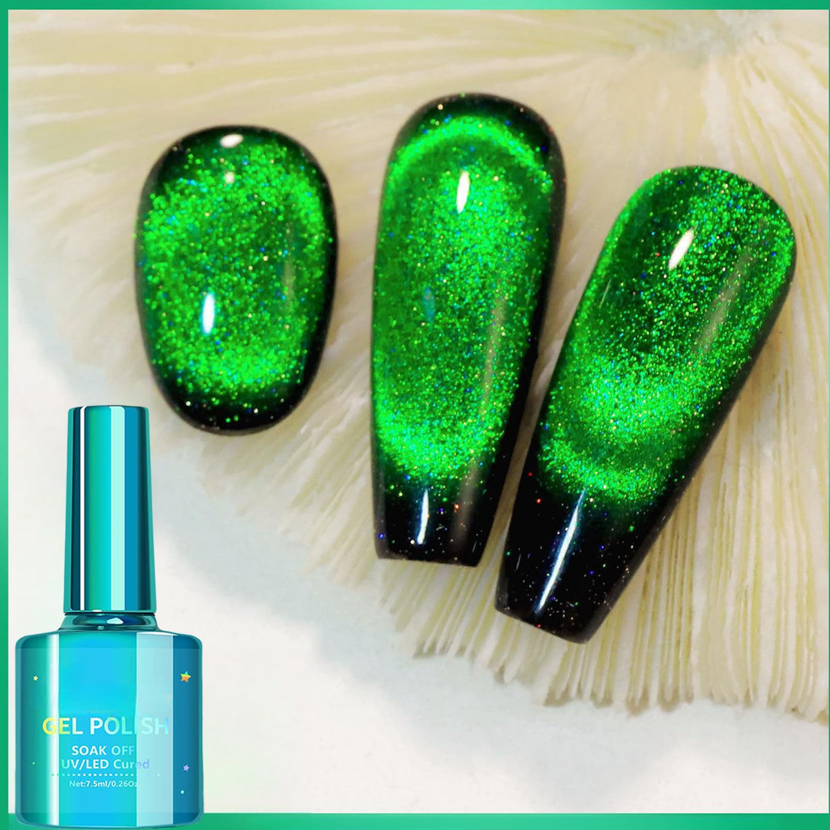 Asmaysa Bright Green Cat Eye Gel Nail Polish - 12D Magnetic Diamond Glitter For Nail Art