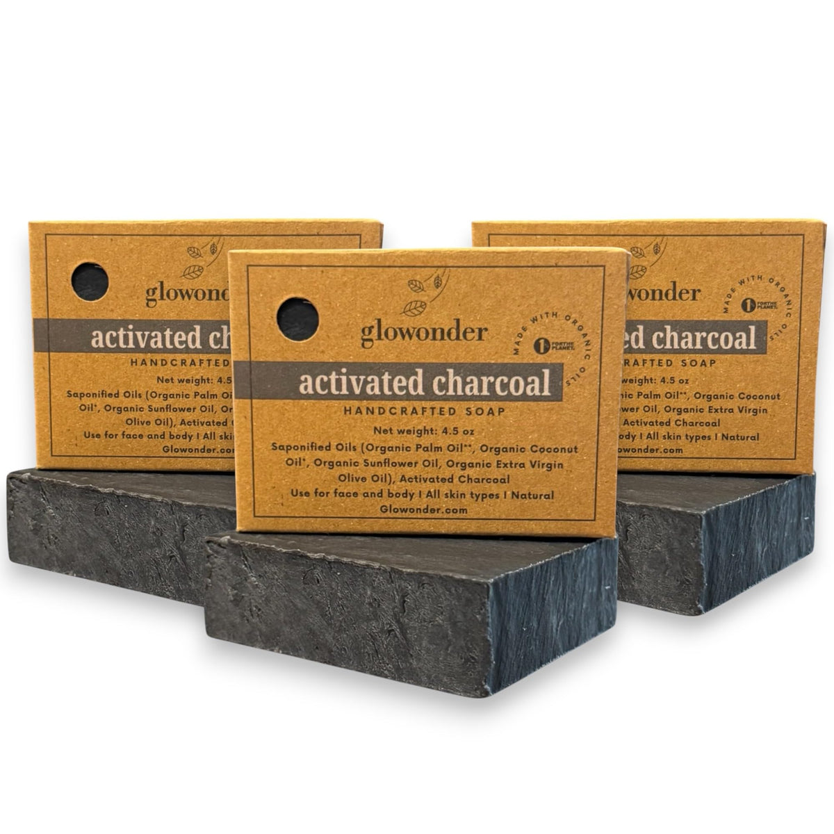 Glowonder 3 Pack Activated Charcoal Soap - Organic, Moisturizing, Cruelty-Free, Botanical Ingredients