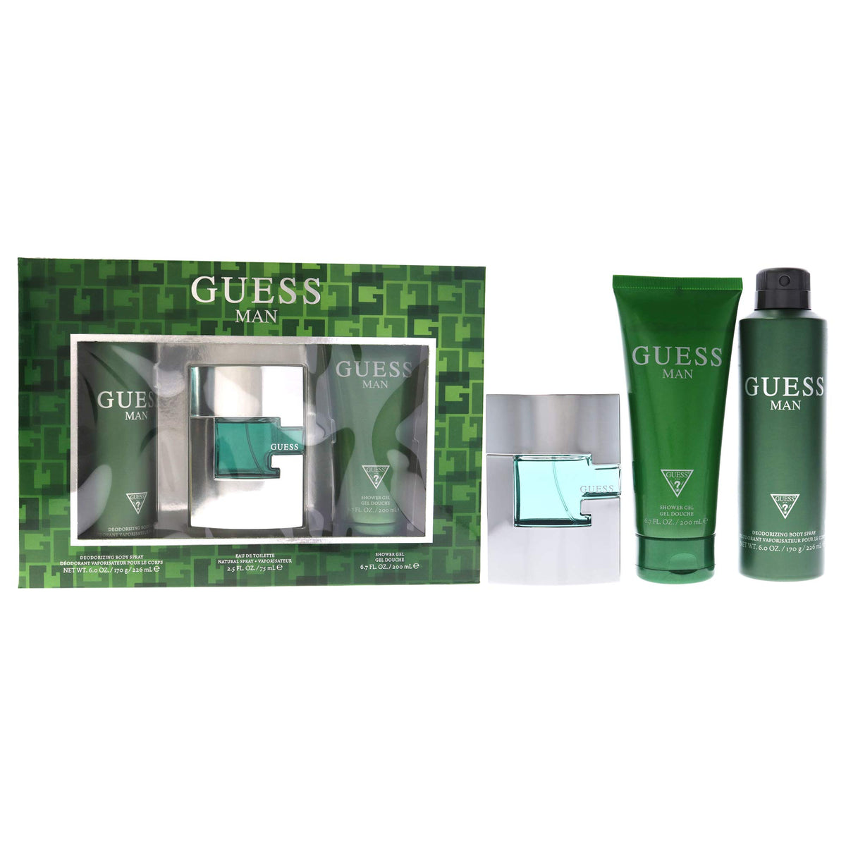 Guess Man 3 Pc Gift Set: 2.5Oz Edt Spray, 6Oz Deodorant, 6.7