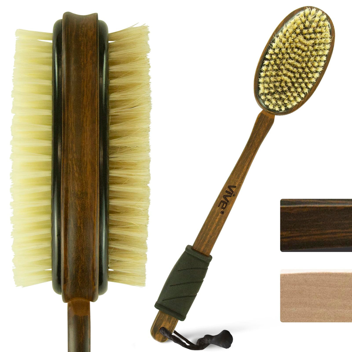 Vive Shower Back Brush - Long Handle Body Scrubber For Men & Women, Soft & Stiff Bristles