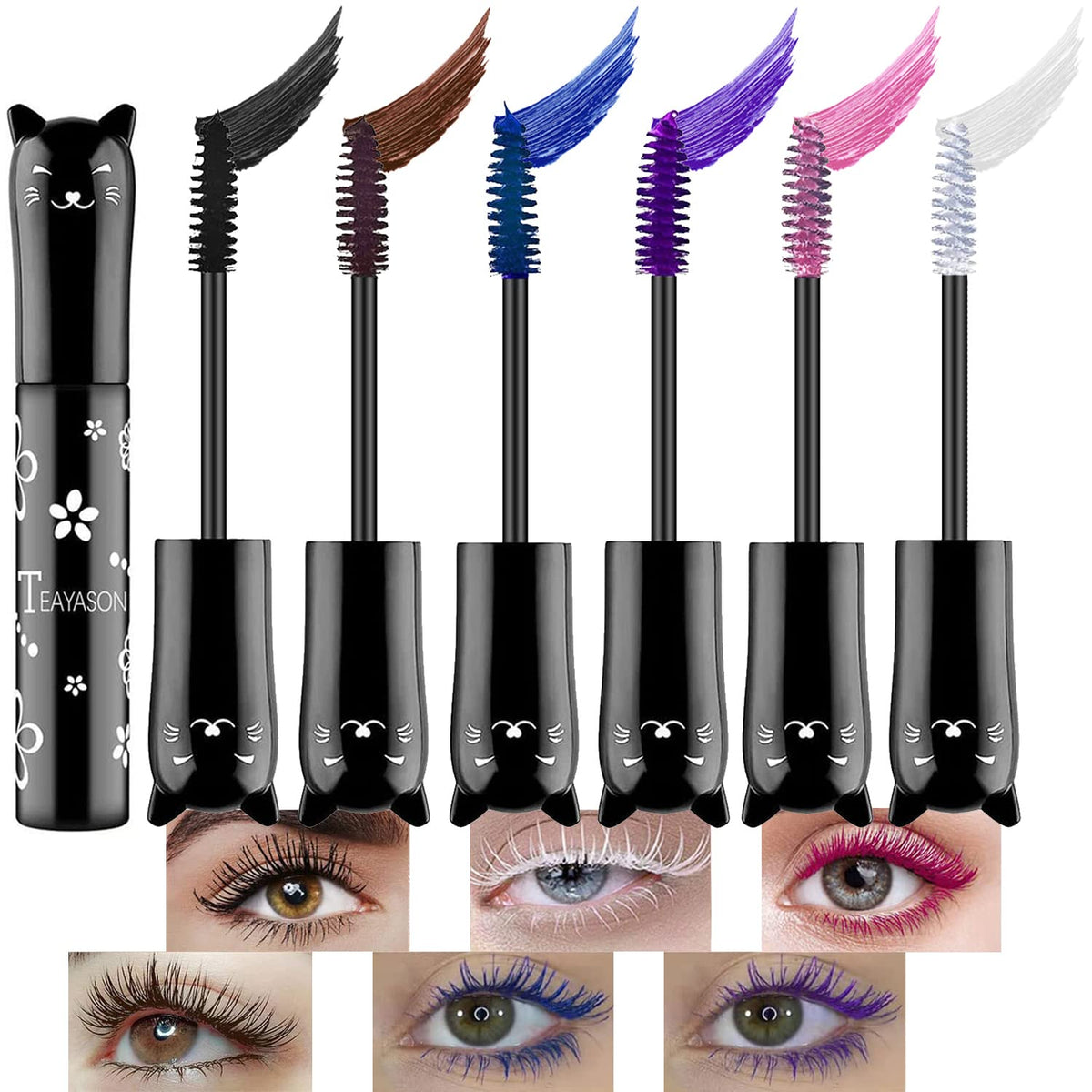 Alisesun 6 Pcs Colored Waterproof Mascara Set - Long Lasting, No Clumping, Hypoallergenic