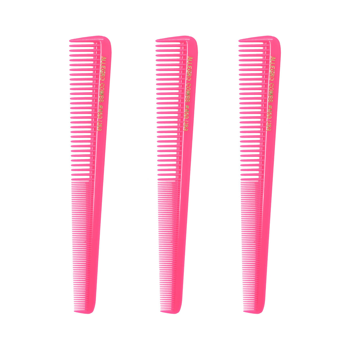 Allegro Combs 450 Tapered Hair Cutting Combs - Neon Pink 3Pcs For Men & Women, 7