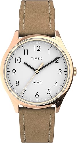 Timex Women'S Modern Easy Reader 32Mm Rose Gold Watch With Beige Leather Strap