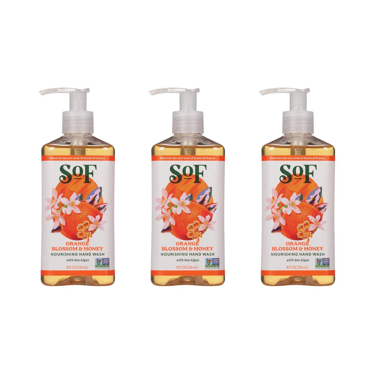 Orange Blossom & Honey Hand Wash By South Of France | Moisturizing Liquid Soap | 8 Oz X 3 Bottles