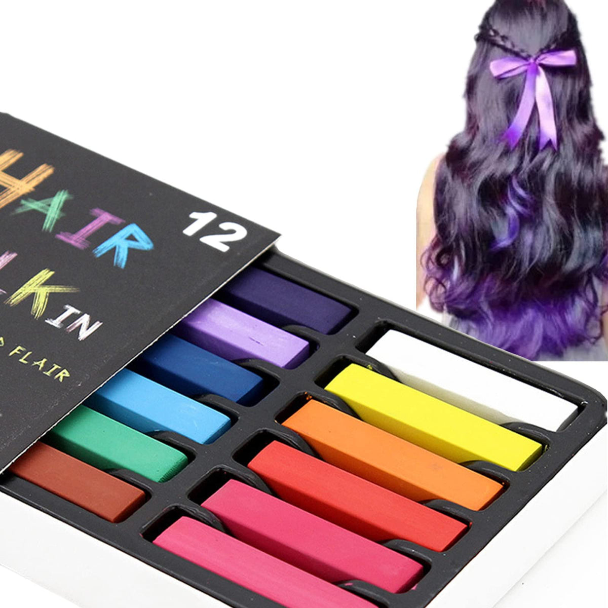 Joyeee 12 Kid-Safe Water-Soluble Hair Chalk Set - Washable Temporary Hair Dye For All Ages