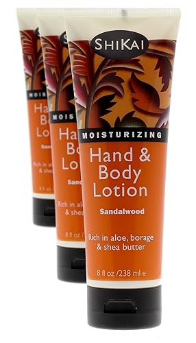 Shikai Sandalwood Hand & Body Lotion (8Oz, 3-Pack) - Moisturizing Aloe Vera & Vitamin E