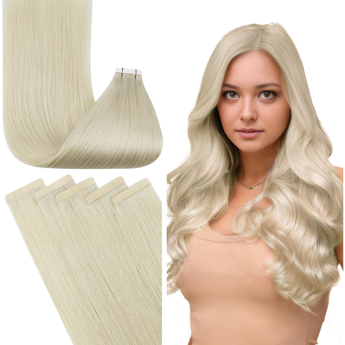 Fshine 24&quot; Tape In Human Hair Extensions - 20Pcs Blonde Straight 50G #1000