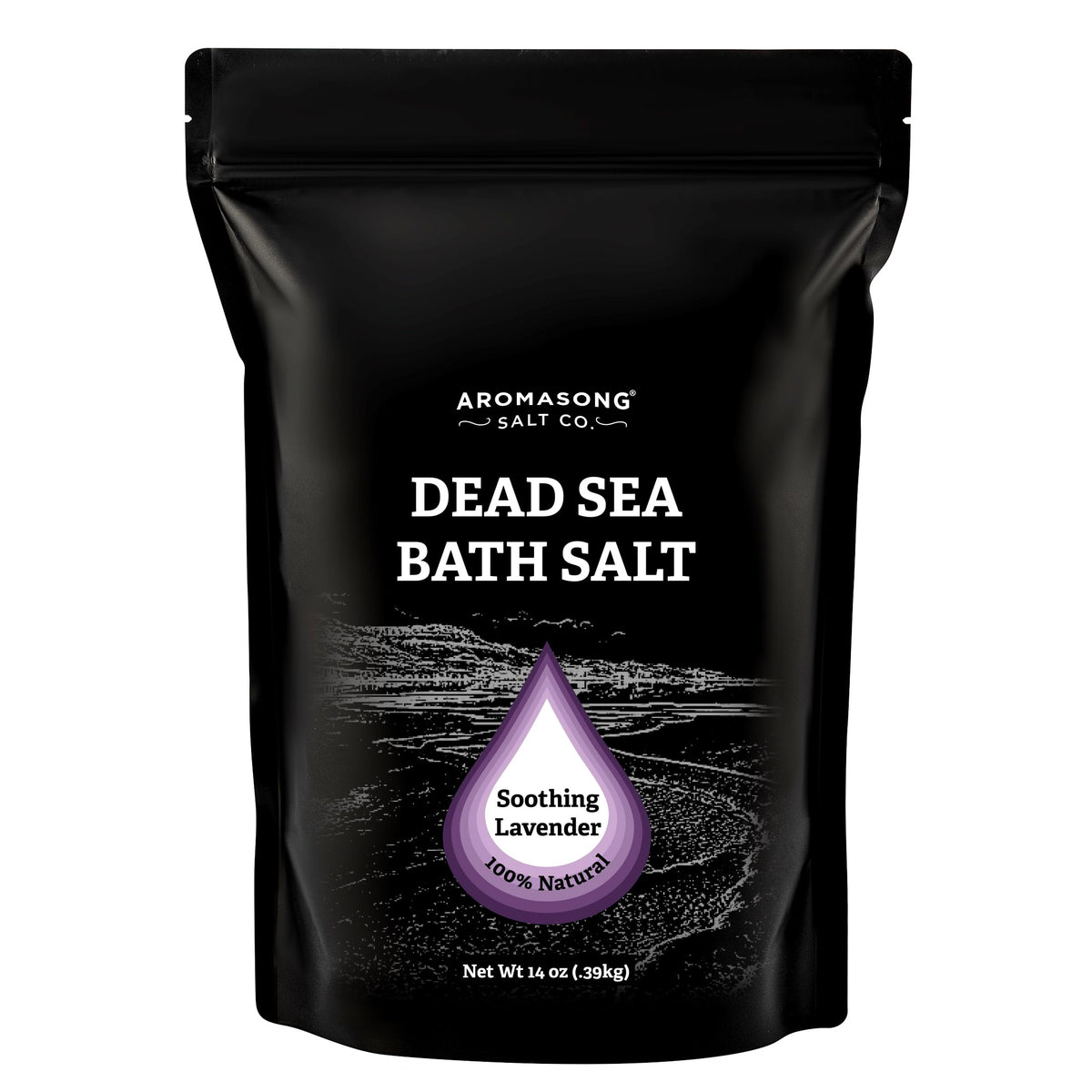 Aromasong Pure Dead Sea Salt With Lavender - 14 Oz Spa Bath Salt, Fine Grain, Resealable Pack