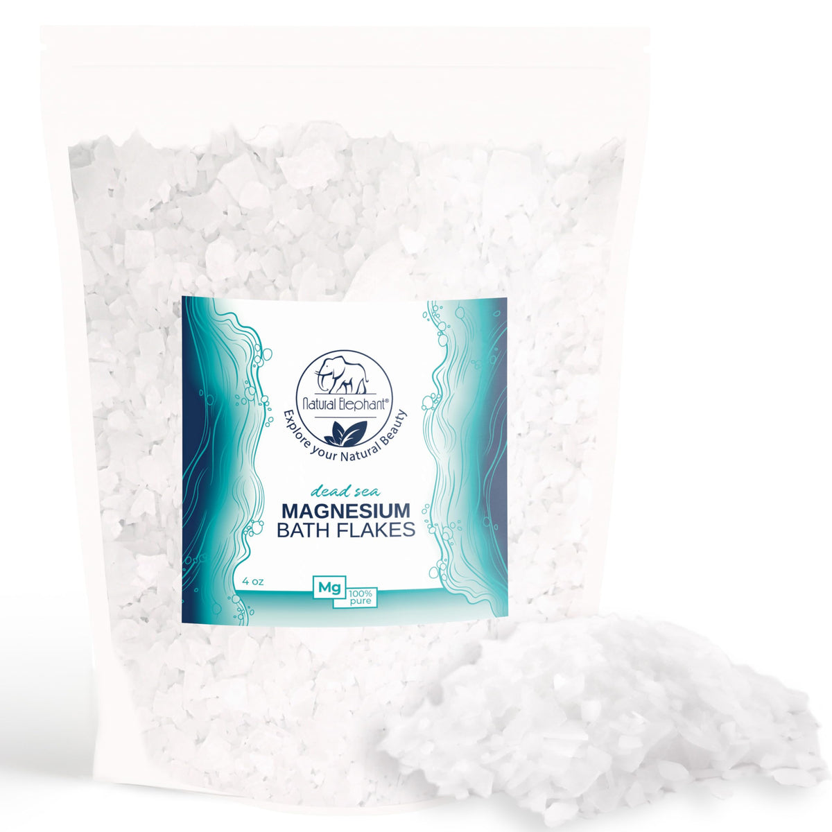 Natural Elephant Magnesium Bath Flakes 4Oz | Pure Chloride Soak For Soothing Body & Foot Bath