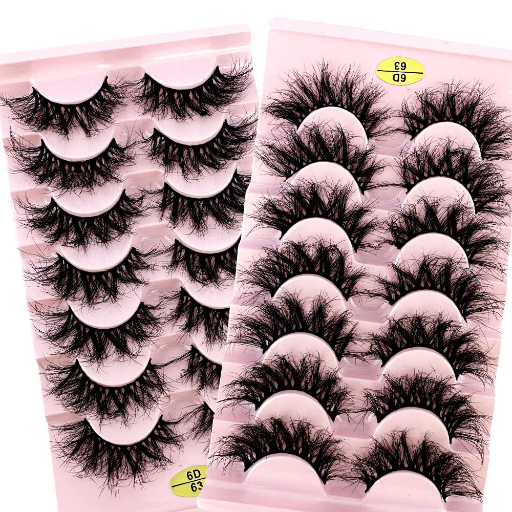 HBZGTLAD 7 Pairs 3D Mink Lashes, Natural Look, Fluffy Cat Eye, Clear Band, Wispy