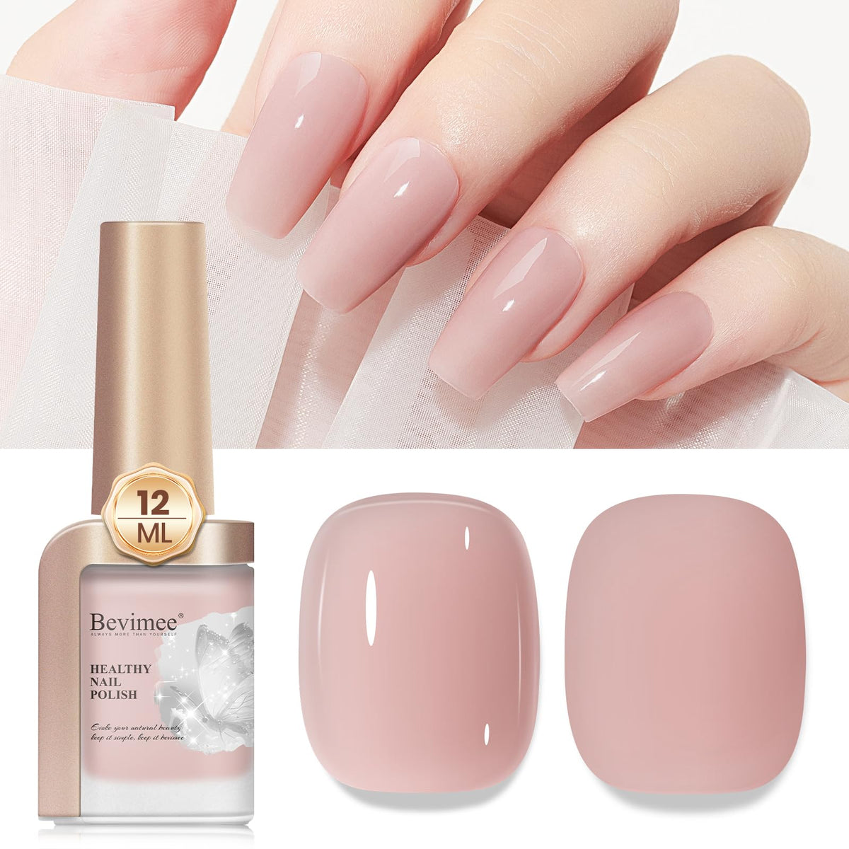 Bevimee Quick Dry Sheer Nude Nail Polish - Holographic High Coverage, 12Ml Water-Based Lacquer