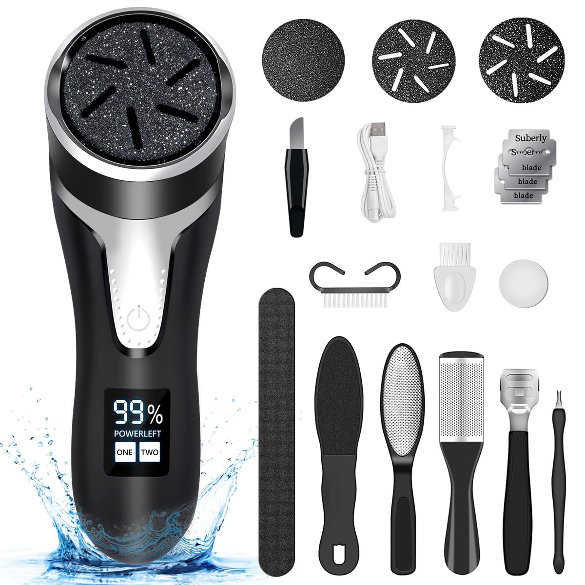 Rirc Electric Foot Callus Remover - Waterproof, Rechargeable, Lcd Display, 2-Speed Exfoliation Tool