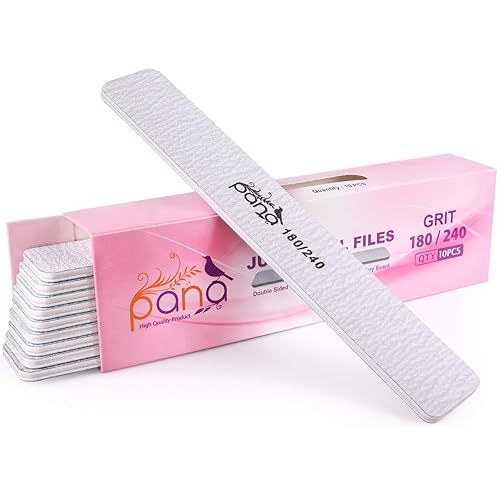 Pana Jumbo Double-Sided Emery Nail Files - 10Pcs Grit 180/240 For Manicure & Pedicure, Zebra