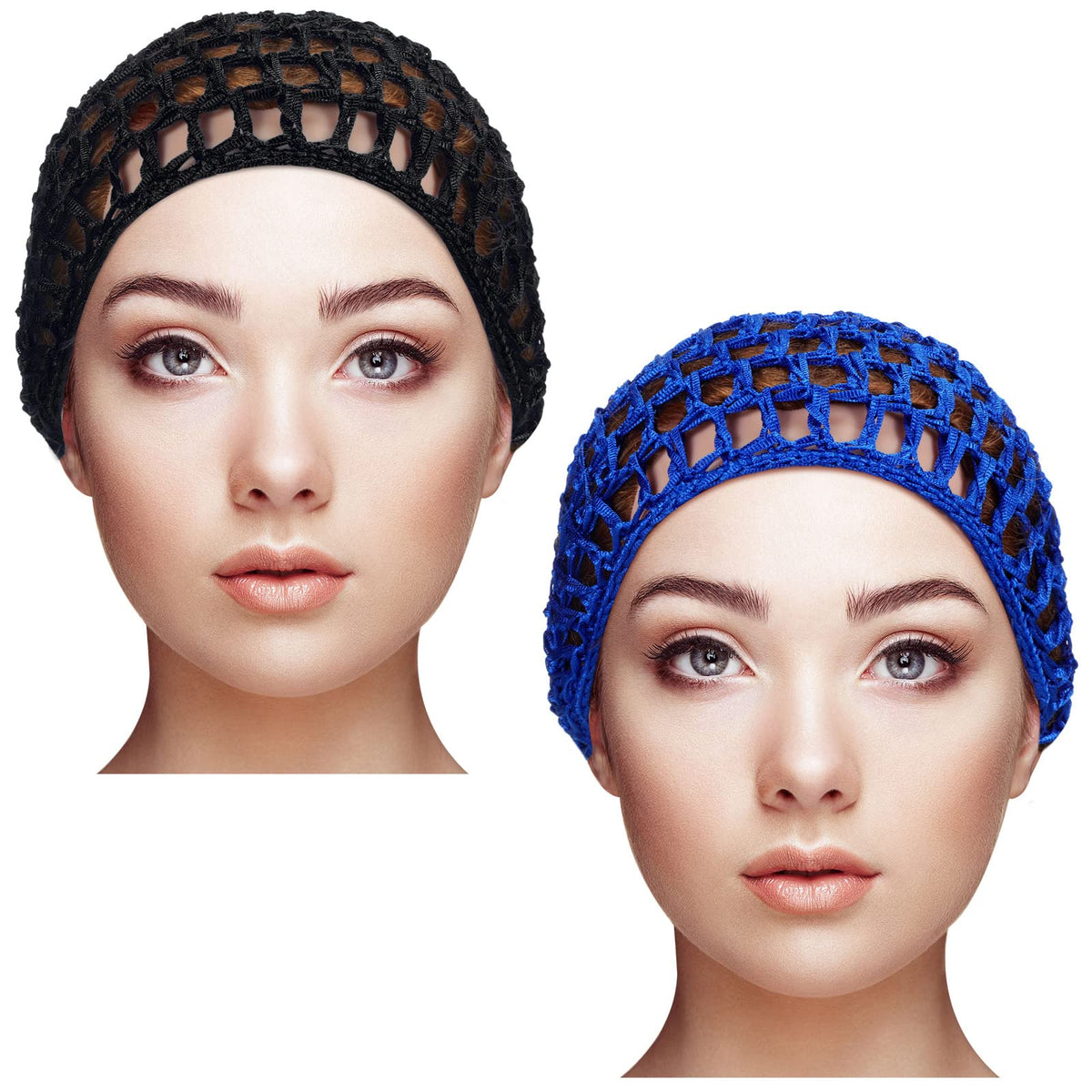 Geyoga 2 Pack Mesh Crochet Hair Net Snood Hat - Rayon Knit Sleep Cap For Women, Black & Blue