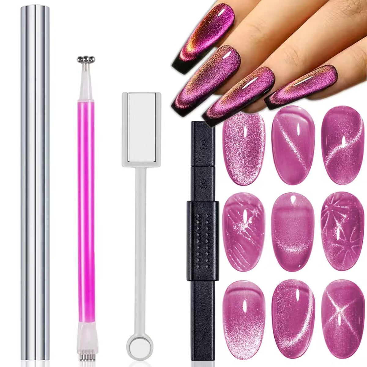 Hywwpflay 4 Extra Large Cat Eye Magnetic Nail Tools - Double-Head Acrylic Magnet Stick