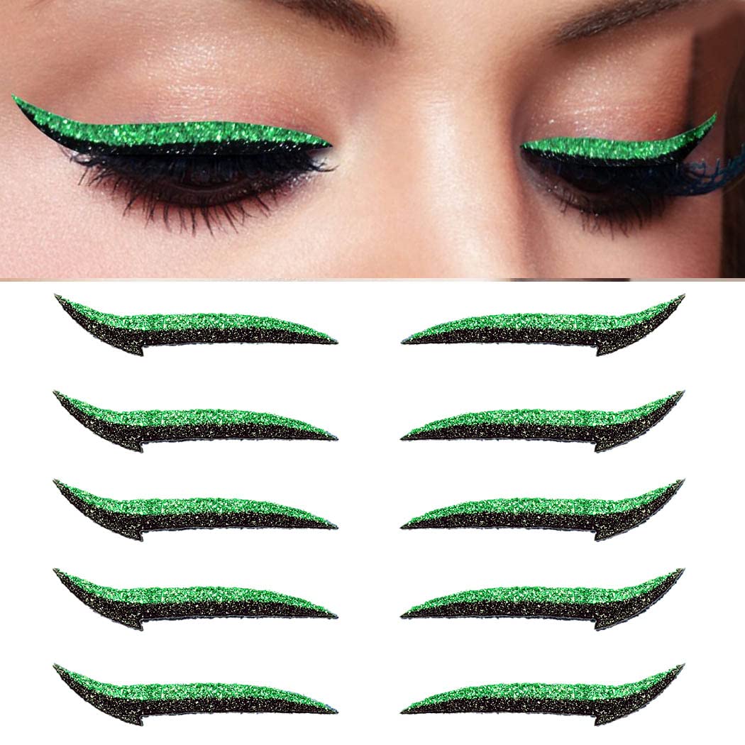 Uranian Glitter Eyeliner Stickers - Reusable Colorful Eye Line Strips For Party Makeup (Green)