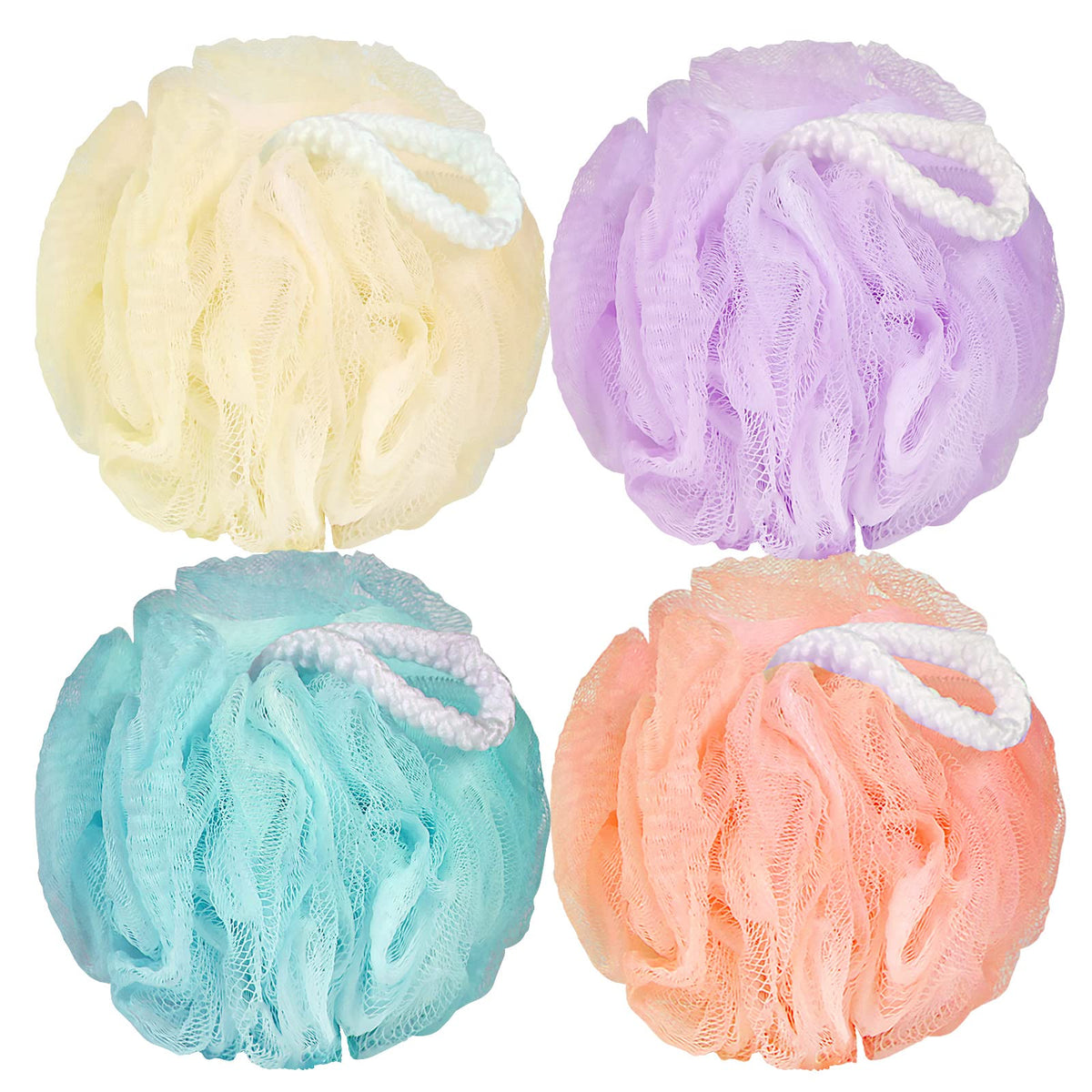 Farmoga Colorful Bath Loofah Sponge 4-Pack - Exfoliating Mesh Pouf Shower Ball For Men & Women