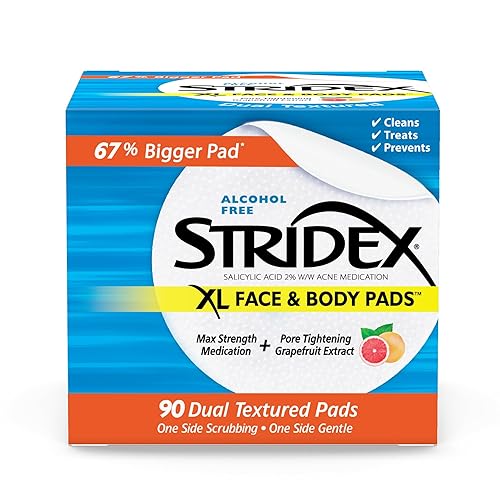 Stridex Xl Face & Body Pads, 90 Count - Maximum Strength Acne Treatment, Alcohol-Free Wipes