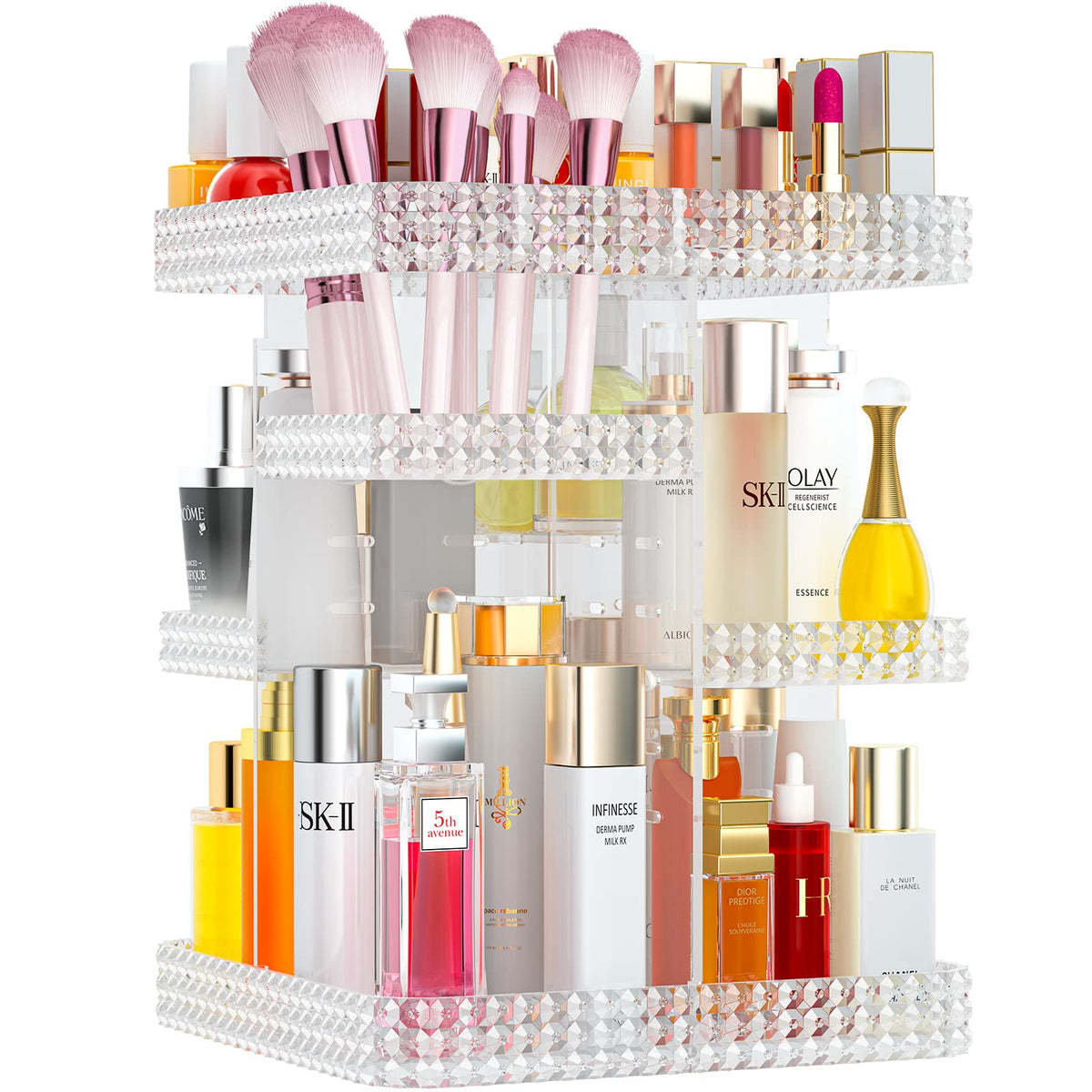 Bocony Acrylic Rotating Makeup Organizer - Large Capacity Cosmetic Display Case For Dresser & Vanity