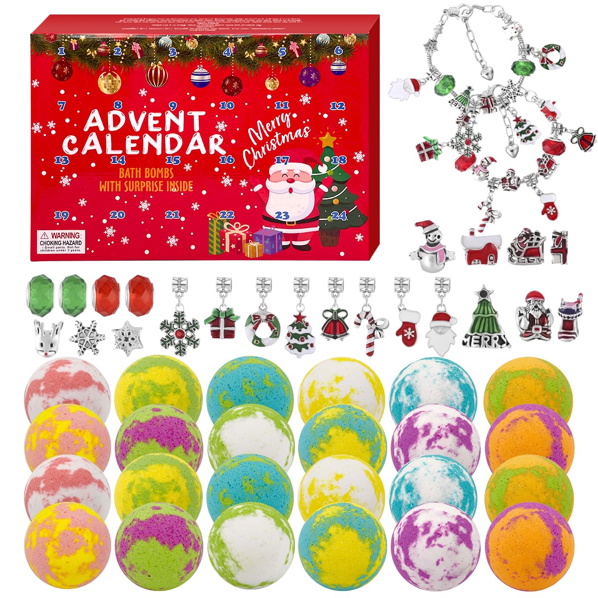 Cf Natural Daily 24 Piece Christmas Bath Bombs Advent Calendar For Kids With Jewelry Inside