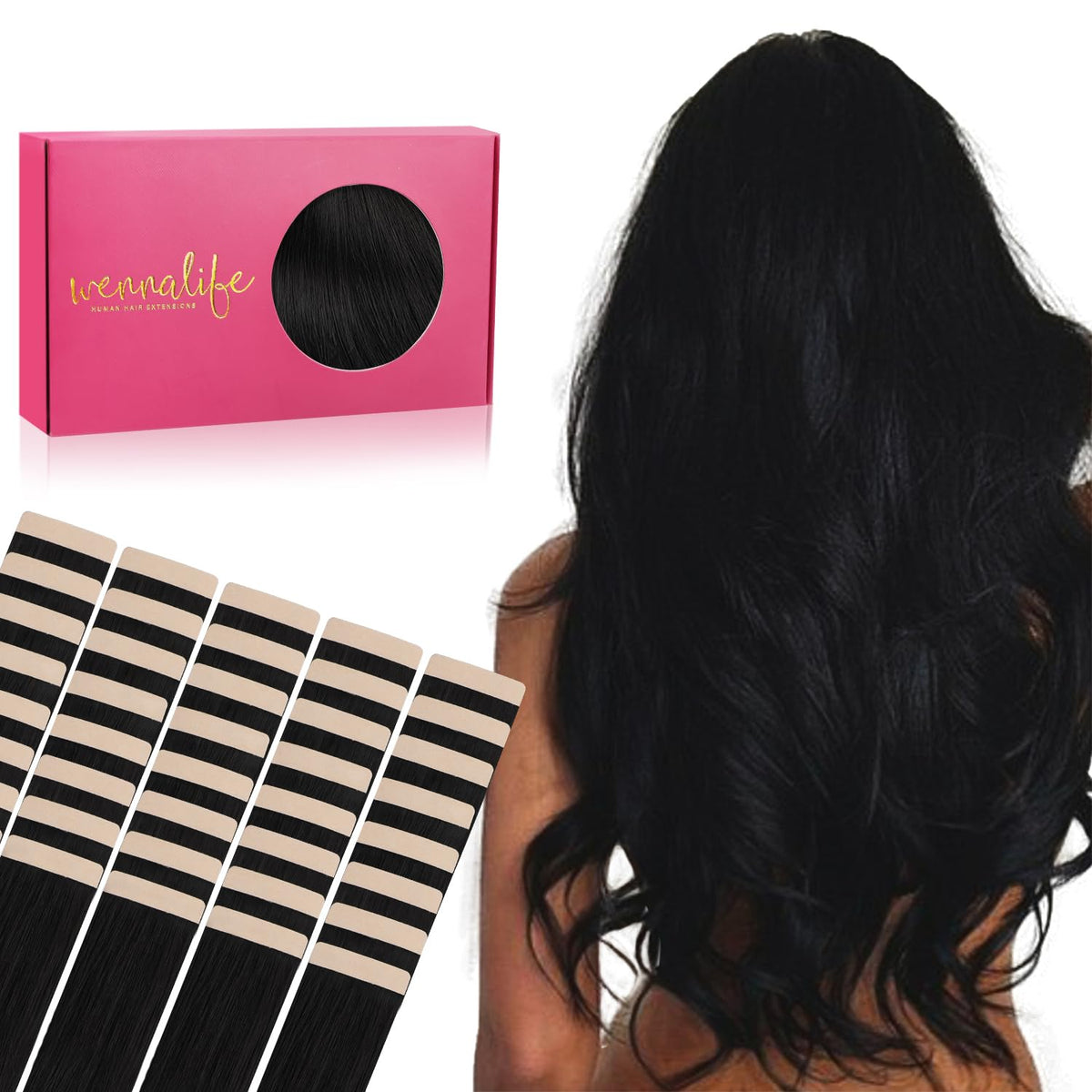 Wennalife Tape In Hair Extensions Human Hair, 40Pcs 100G 24 Inch Balayage Chocolate Brown To Caramel Blonde Hair Extensions Real