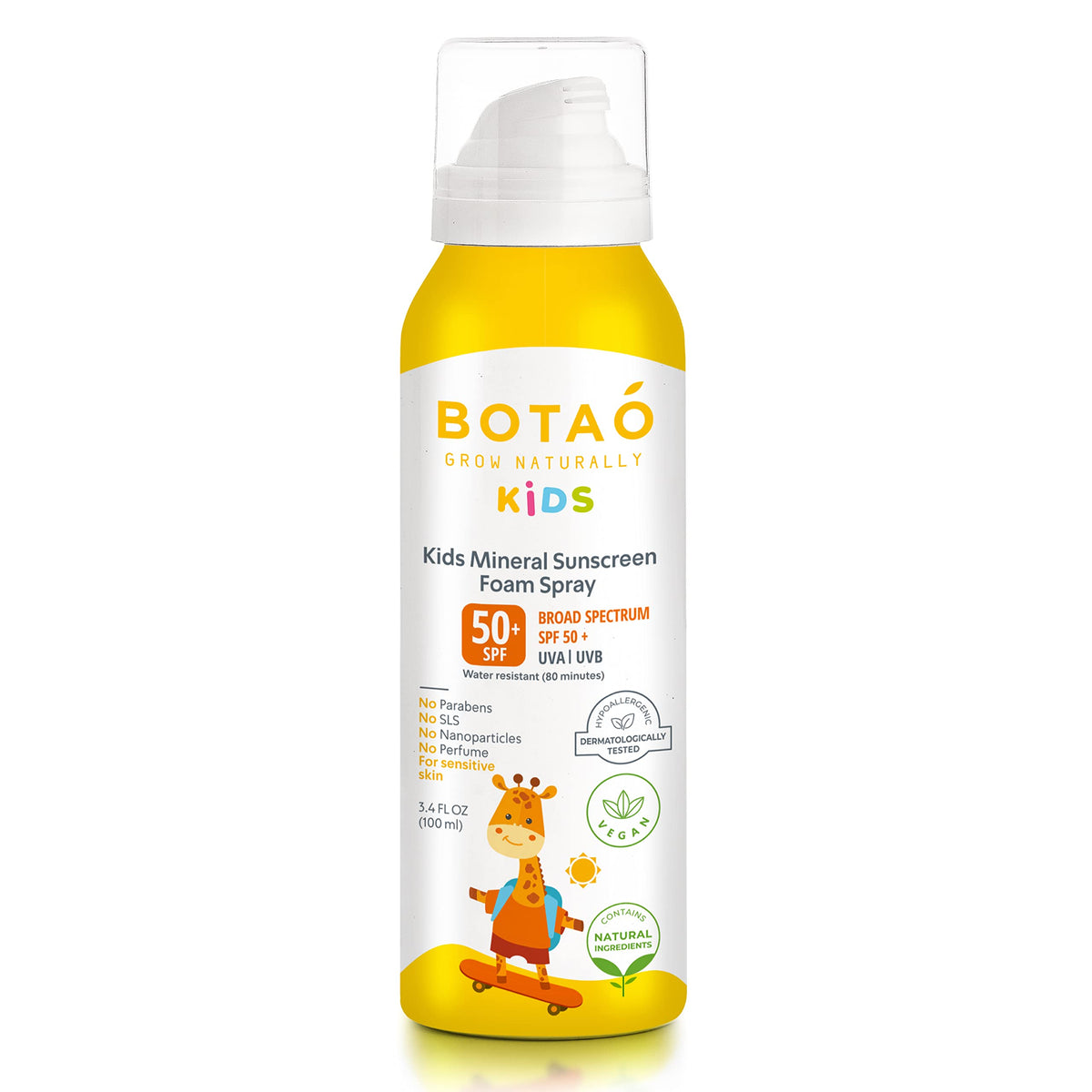 Botao Spf50 Kid’S Mineral Zinc Oxide Sunscreen Foam Spray, Sensitive Skin, 3.4 Oz