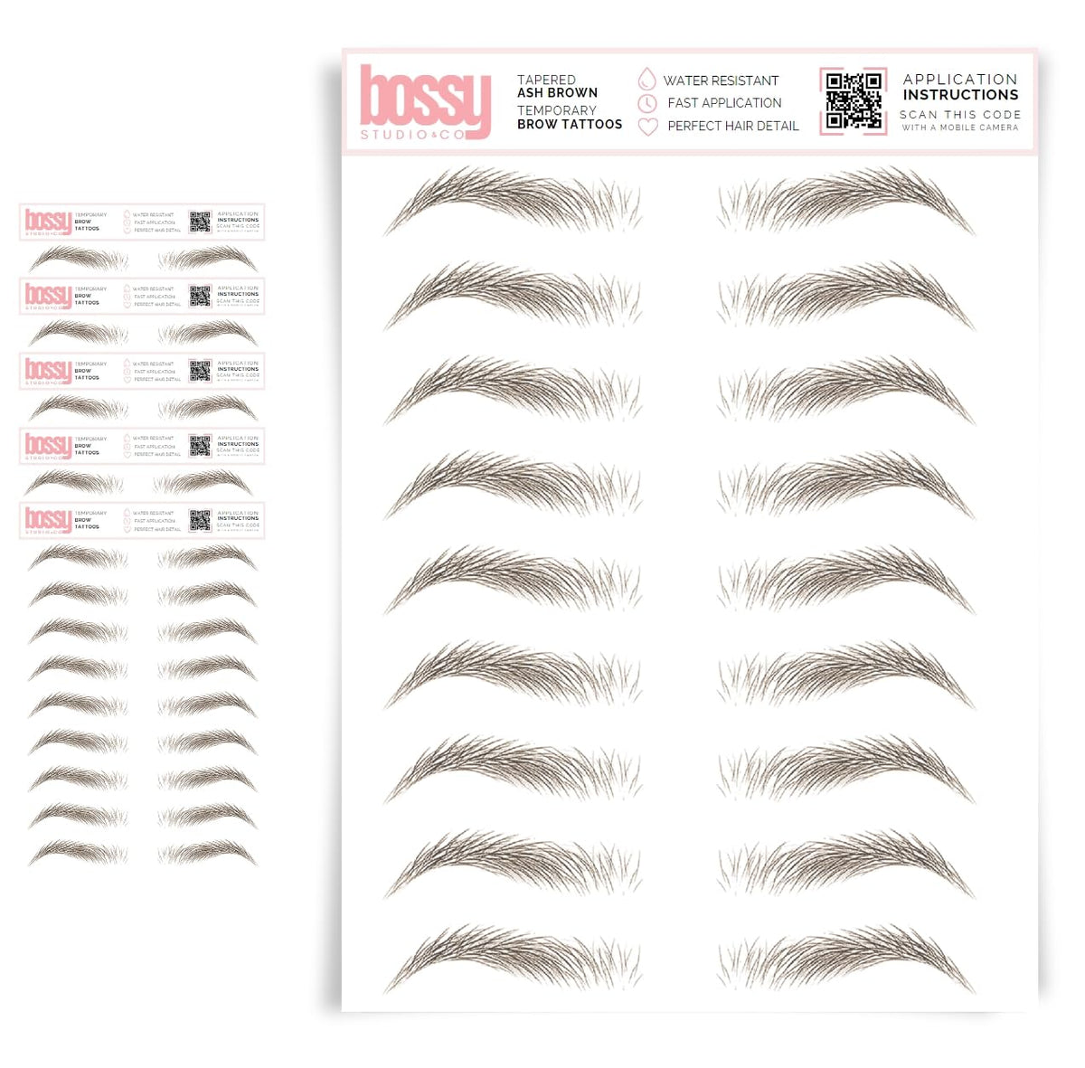 Brows By Bossy 5 Pack Temporary Eyebrow Tattoos - Waterproof Ash Brown Stickers For Natural Brows