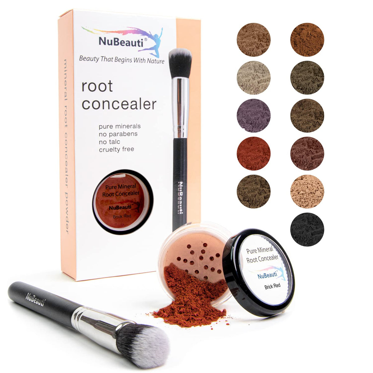 Nubeauti Hair Root Touch Up Powder - Brick Red, 11 Shades, Zero Fragrance, 2 Piece Set