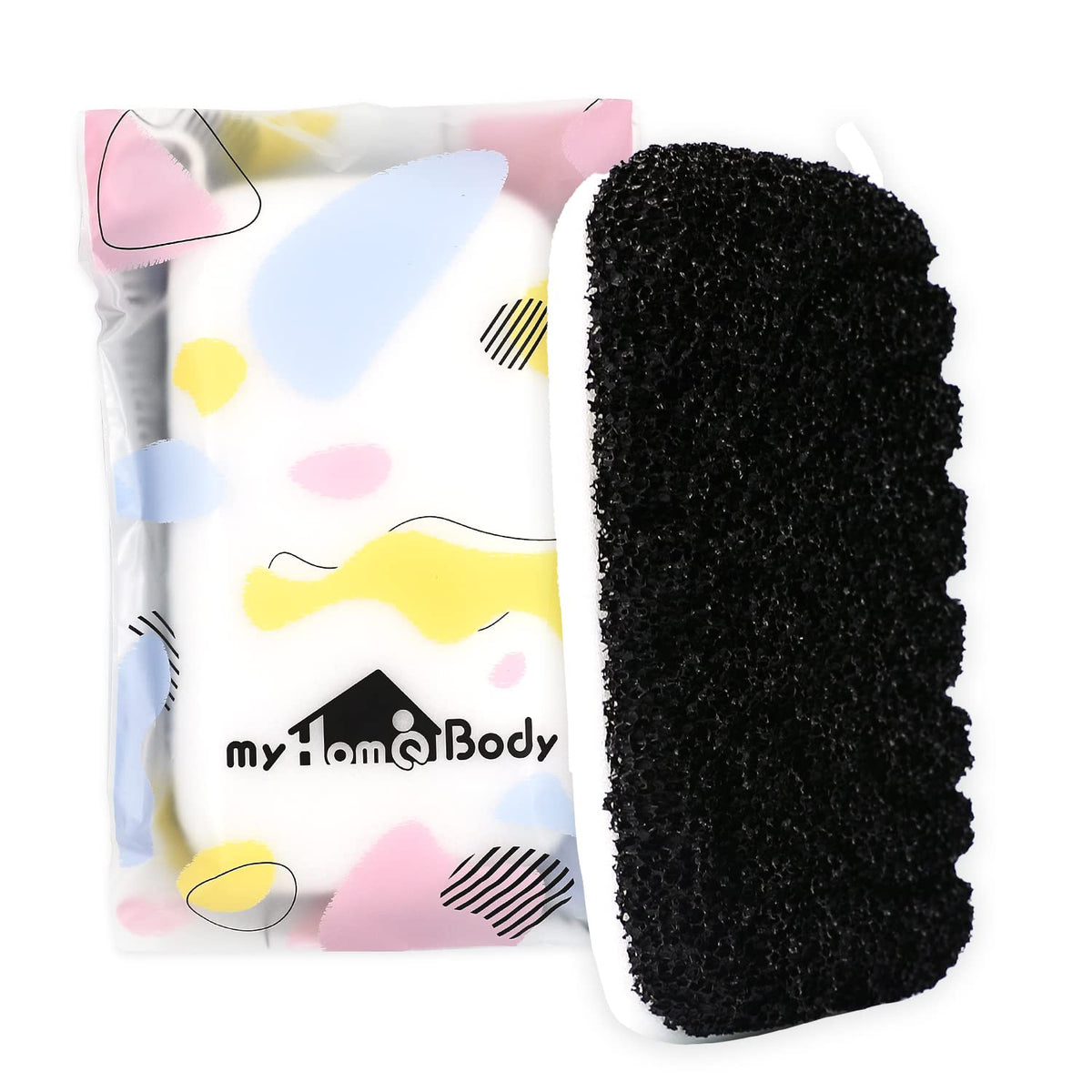 Myhomebody Exfoliating Shower Sponge - Dual-Texture Body Scrubber For Men, Black/White, 1 Count