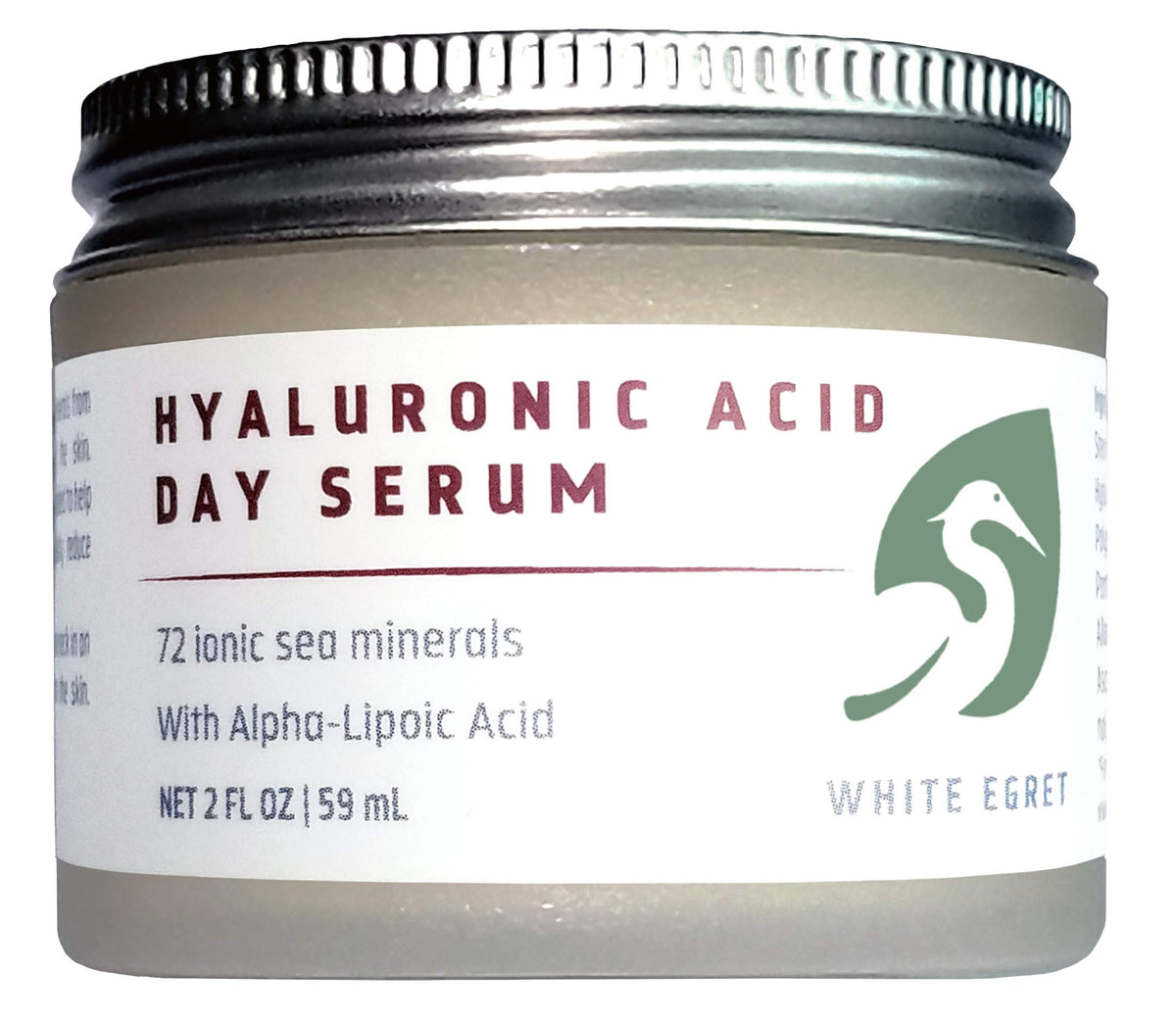 White Egret Hyaluronic Acid Day Serum, 72 Ionic Minerals & Alpha-Lipoic Acid, 2 Fl Oz